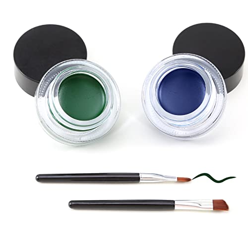 Erinde Halloween Makeup Green Blue Gel Eyeliner Set, Waterproof Eye Liner Gel Pot, High Pigmented, Long Lasting Smudge-Proof Cream Gel Eyeliner, Included 2 PCS Eye Makeup Brushes Makeup Gift Kit
