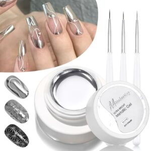 Erinde Silver Gel Nail Polish With Brush Kit, Chrome Nail Polish Painting Gel, Quick Drying, Long Lasting, Mirror Effect Metallic Gel Nail Polish, Super Glossy Soak off UV/LED Home Salon DIY Manicure