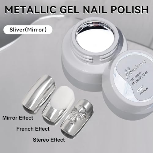 Erinde Silver Gel Nail Polish With Brush Kit, Chrome Nail Polish Painting Gel, Quick Drying, Long Lasting, Mirror Effect Metallic Gel Nail Polish, Super Glossy Soak off UV/LED Home Salon DIY Manicure - Image 3