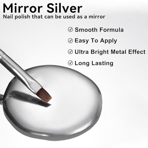 Erinde Silver Gel Nail Polish With Brush Kit, Chrome Nail Polish Painting Gel, Quick Drying, Long Lasting, Mirror Effect Metallic Gel Nail Polish, Super Glossy Soak off UV/LED Home Salon DIY Manicure - Image 4