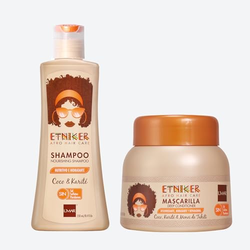 ETNIKER Nourishing Shampoo & Deep Conditioning Mask Set | Afro-textured, Curly & Wavy hair | Cleanse, Detangle, Soften & Moisturize | Coconut, Shea Butter & Monoi Tahiti | Free from Sulfates, Salt, Si