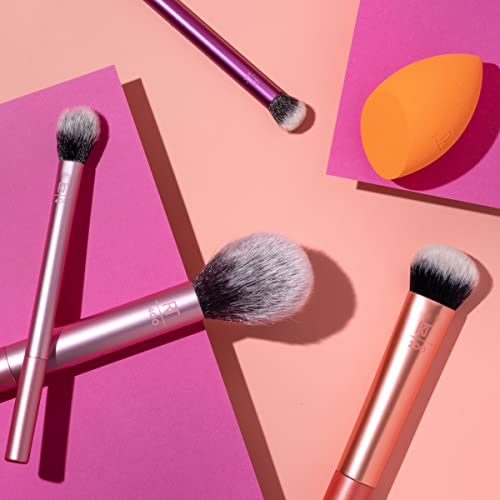 Everyday Essentials + Makeup Sponge Kit, Makeup Brushes & Makeup Blender Sponge, For Foundation, Blush, Bronzer, Eyeshadow, & Powder, Synthetic Bristles, Cruelty Free, 5 Piece Set - Image 11
