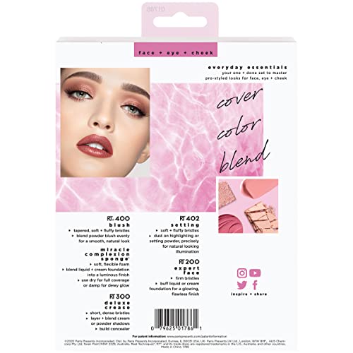 Everyday Essentials + Makeup Sponge Kit, Makeup Brushes & Makeup Blender Sponge, For Foundation, Blush, Bronzer, Eyeshadow, & Powder, Synthetic Bristles, Cruelty Free, 5 Piece Set - Image 12