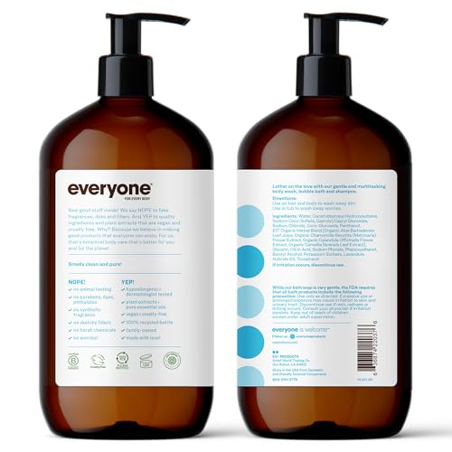 Everyone 3-in-1 Soap, Body Wash, Bubble Bath, Shampoo, 32 Ounce (Pack of 2), Unscented & Mighty Conditioner, 12 OZ - Image 3