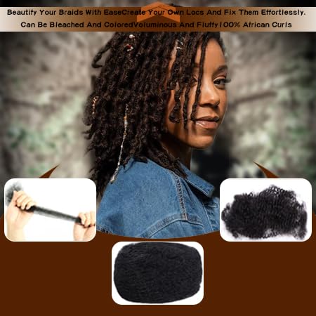 EV&ET 100% Real Human Hair Afro Kinky Bulk 8 Inch Natural Black for Dreadlocks - Image 2