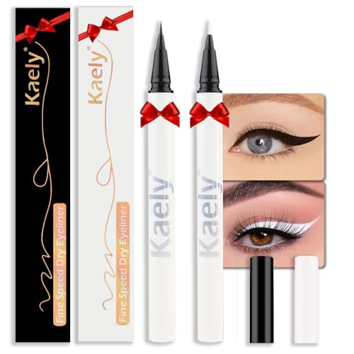 evpct 2Pcs Black White Waterproof Colored Eyeliner Liquid Eye Liner Set Long Lasiting Ultra-fine Speed Dry Colorful Liquid Eyeliner lapiz delineador de ojos contra el agua blanco para ojos de colores