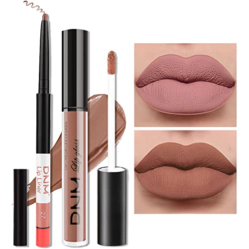Evpct 2Pcs Nude Brown Lip Liner and Matte Lipstick Set, Vegan Waterproof Long Lasting