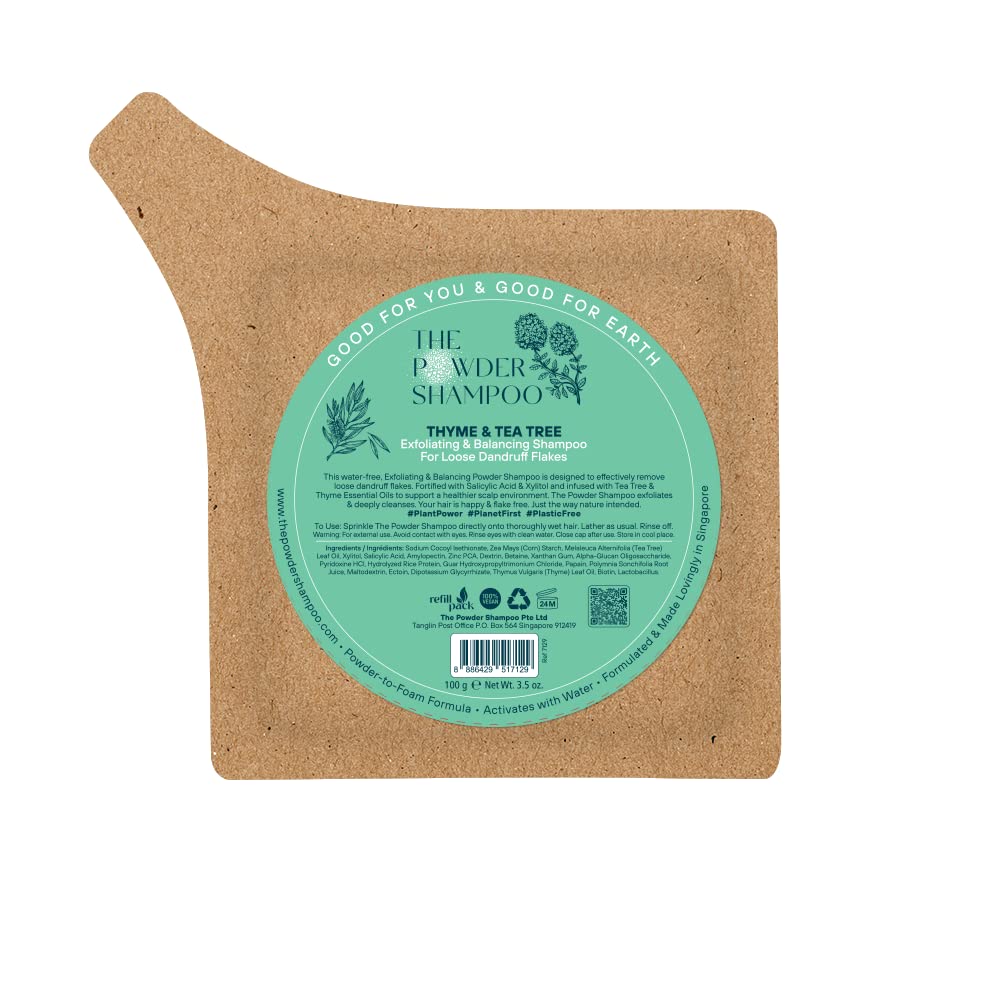 Exfoliating Foaming Powder Shampoo for Dandruff | 100x Washes | Vegan, Eco-Friendly, Tea Tree, Salicylic Acid 3.5 Oz Paper Refill Pouch