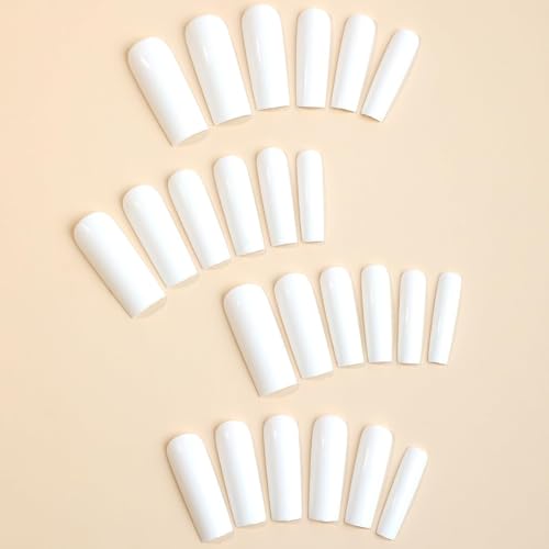 Extra Long Coffin Press On Nails White,KQueenest Solid Ballerina Fake Nails Pure Glossy Acrylic Nails Full Cover Stick on Nails Manicure Set For Women Girls in 24PCS - Image 3