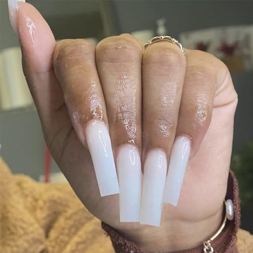 Extra Long Coffin Press On Nails White,KQueenest Solid Ballerina Fake Nails Pure Glossy Acrylic Nails Full Cover Stick on Nails Manicure Set For Women Girls in 24PCS - Image 2
