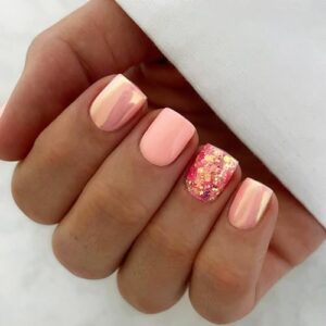Extra Short Square Orange Glitter Press on Nails for Women - 24 Pcs Reusable Kit