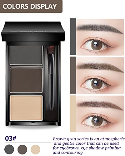 Eyebrow Powder Makeup Kit-3 Colors Eye Brow Powder Palette Long-Lasting Waterproof, Grey Brown Series Brow Filler, Fill & Sculpt Full Eyebrows for Women, With Mirror, Brow Brush & Razor-Set 03 - Image 2