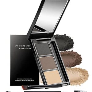 Eyebrow Powder Makeup Kit-3 Colors Eye Brow Powder Palette Long-Lasting Waterproof, Grey Brown Series Brow Filler, Fill & Sculpt Full Eyebrows for Women, With Mirror, Brow Brush & Razor-Set 03
