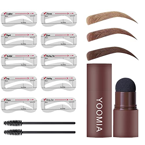 Eyebrow Stamp Stencil Kit, Eyebrow Stamp with 20 Reusable Thin & Thick Brow Stencils Eye Brow Shaping Kit, Long-lasting, Waterproof (Light Brown）