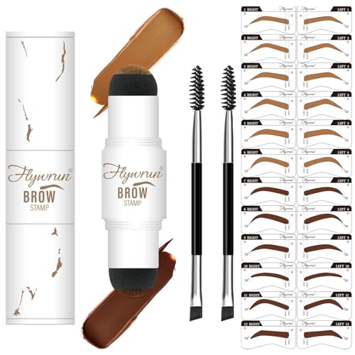 Eyebrow Stamp Stencil Kit - One-Step Vegan Brow Stamp Pomade -Long-Lasting Waterproof Smudge-Proof - With 20Pcs Reusable Thin & Thick Eyebrow Stencils for Perfect Brows (Blonde+Taupe)