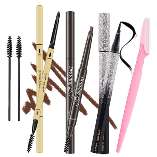 Eyebrow Tattoo Pencil,Eyeliner Pencil, with Eyebrow knife,Eyebrow brush Long Lasting Waterproof and Smudgeproof Natural Looking Brows (Brown/Black)