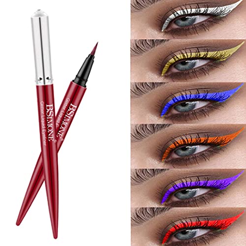 Eyeliners Multicolor Shimmer Eyeliner Waterproof Red Liquid Eyeline Quick-Drying Long Lasting Eye Liner Pen for Women and Girls (Red 06#)