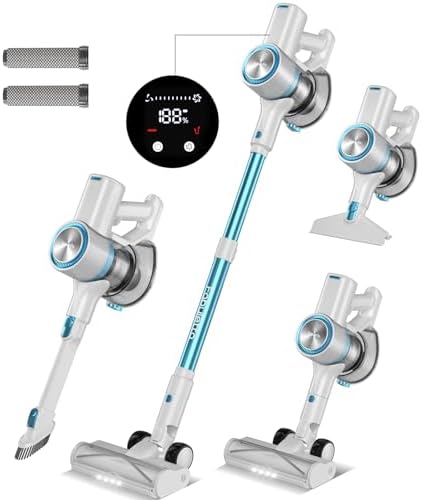 FABULETTA Cordless Vacuum Cleaner, 38Kpa Powerful Suction Up to 50 Min Runtime, 8 in 1 Lightweight Stick Vacuum Cleaner with Brushless Motor, Great for Pet Hair & Hard Floor (White-Blue)