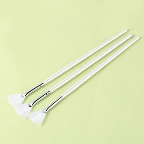 Facial Brushes 3 Pcs Fan Brushes Facial Applicator Brush Masks Acid Applicator Brush Cosmetic for Peel Glycolic Masks Makeup White Makeup Applicator Tools - Image 7