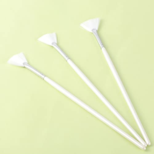 Facial Brushes 3 Pcs Fan Brushes Facial Applicator Brush Masks Acid Applicator Brush Cosmetic for Peel Glycolic Masks Makeup White Makeup Applicator Tools - Image 4