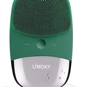 Facial Cleansing Brush, 3-in-1 Electric Silicone Face Scrubber, Vibrating Massager, IPX7 Waterproof, USB Rechargeble Face Scrubber Brush for Deep Cleanning, Blackhead Remover, Exfoliating (Green)