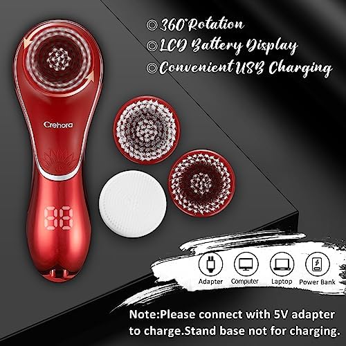 Facial Cleansing Brush, Electric Face Scrubber, Facial Cleansing Brush Rechargeable IPX-7 Waterproof Rotating Face Scrubber for Exfoliating, Massaging and Deep Cleansing with 4 Brush Heads - Image 5