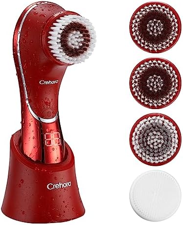 Facial Cleansing Brush, Electric Face Scrubber, Facial Cleansing Brush Rechargeable IPX-7 Waterproof Rotating Face Scrubber for Exfoliating, Massaging and Deep Cleansing with 4 Brush Heads