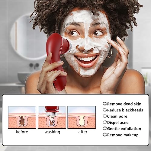 Facial Cleansing Brush, Electric Face Scrubber, Facial Cleansing Brush Rechargeable IPX-7 Waterproof Rotating Face Scrubber for Exfoliating, Massaging and Deep Cleansing with 4 Brush Heads - Image 2