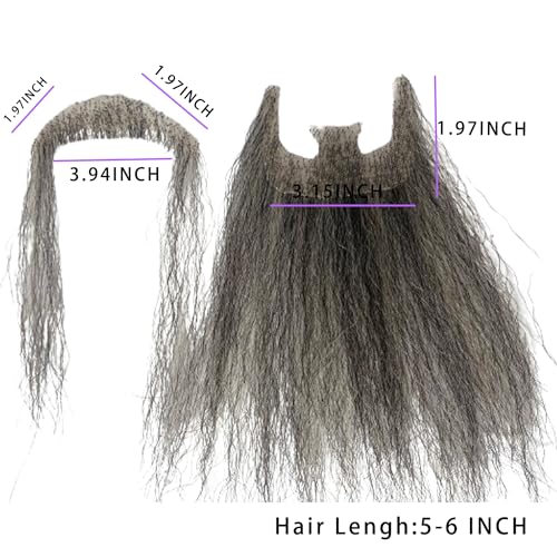 Fake Beard Human Hair Full Hand Tied Facial Hair Black Goatee False Beards Lace Invisible Fake Face Mustache Black Mixed White Color for Entertainment Drama Party Movie Makeup Halloween - Image 2