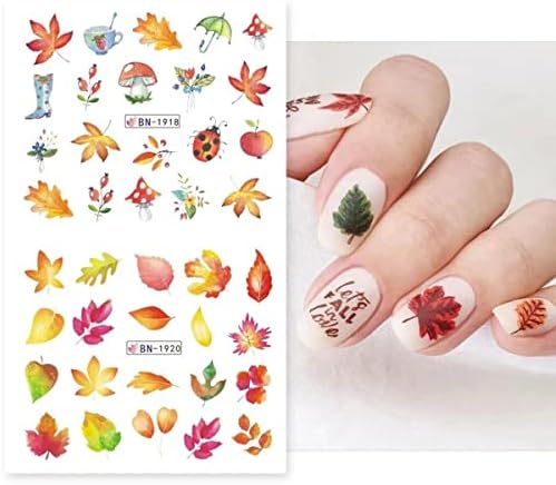 Fall Nail Art Stickers Maple Leaves Nail Water Decals Transfer Foils for Nail Supplies Thanksgiving Nail Stickers Autumn Maple Leaf Pumpkins Turkey Nail Design for Women DIY Manicure Decorations 12PCS - Image 2