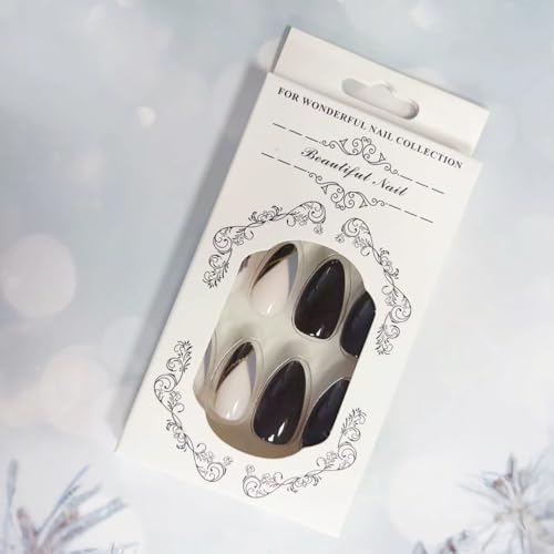 Fall Press on Nails Medium Fake Nails, LPOODDNU Fall Leaf Press on Nails Almond Shape False Nail Tips Black Glue on Nails Cute Stick on Nails Finger Manicure Decorations for Women, 24Pcs - Image 6