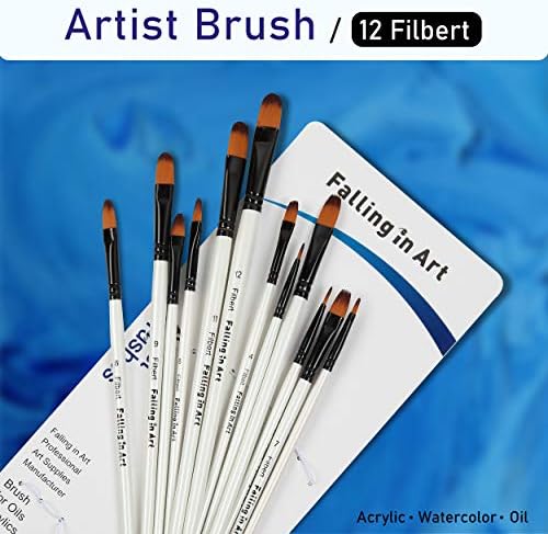 Falling in Art Paint Brushes Set, 12 PCS Nylon Professional Filbert Paint Brushes for Watercolor, Oil Painting, Acrylic, Face Body Nail Art, Crafts, Rock Painting - Image 6
