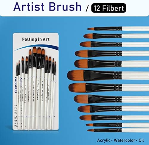Falling in Art Paint Brushes Set, 12 PCS Nylon Professional Filbert Paint Brushes for Watercolor, Oil Painting, Acrylic, Face Body Nail Art, Crafts, Rock Painting - Image 7