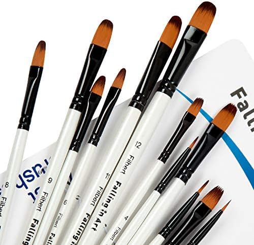 Falling in Art Paint Brushes Set, 12 PCS Nylon Professional Filbert Paint Brushes for Watercolor, Oil Painting, Acrylic, Face Body Nail Art, Crafts, Rock Painting