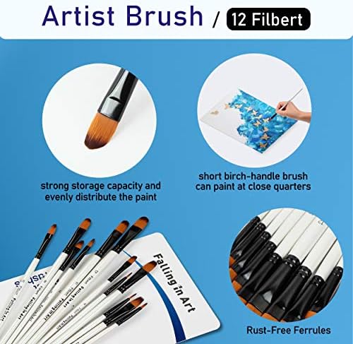 Falling in Art Paint Brushes Set, 12 PCS Nylon Professional Filbert Paint Brushes for Watercolor, Oil Painting, Acrylic, Face Body Nail Art, Crafts, Rock Painting - Image 3