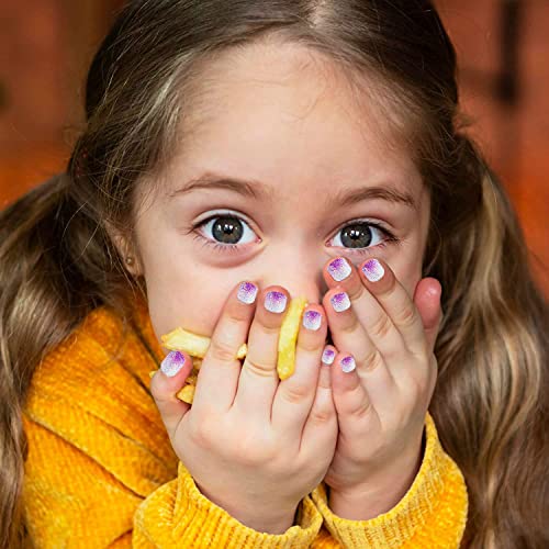 False Nails Press on Nails for Kids-Flower Heart Print Short False Artificial Full Cover Nail Art Kits Nail Glue Tabs for Girls Children (120pcs glitter nails) - Image 5