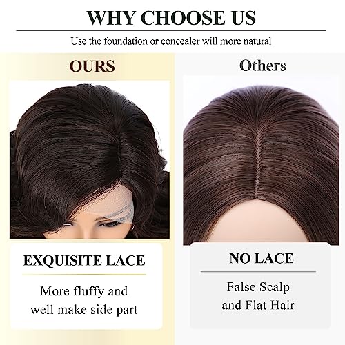 Fancy Hair Short Body Wavy Wig Curly Loose Wave Wigs Big Curly Lady Side Part Wigs Synthetic Bob Wavy Wig for Black Women (Chocolate Brown 16 inch) - Image 4