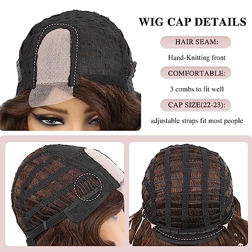Fancy Hair Short Body Wavy Wig Curly Loose Wave Wigs Big Curly Lady Side Part Wigs Synthetic Bob Wavy Wig for Black Women (Chocolate Brown 16 inch) - Image 7