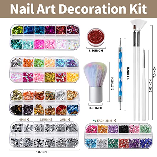 FANDAMEI Nail Art Brush Kit, Nail Design Tools Kit with Nail Art Brushes, Nail Dotting Tools,Fine Glitter,Nail Butterfly, Nail Glitter Sequins, Nail Foil Flakes, Nail Art Rhinestones, Nail Dust Brush - Image 2