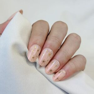 Fantasticlady Short Nude Stars Moon Design Press On Nails 24 Piece Set