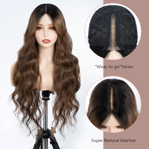 Fashion Idol 28 Inch Big Wavy Synthetic Lace Front Wig Heat Resistant Curtain Bangs - Image 2