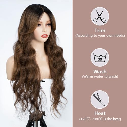 Fashion Idol 28 Inch Big Wavy Synthetic Lace Front Wig Heat Resistant Curtain Bangs - Image 6