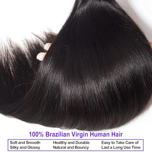 FASHION PLUS Straight Hair Bundles Human Hair 10A Grade Virgin Brazilian Straight Human Hair Bundles 100% Unprocessed Virgin Remy Hair Weave Bundles Natural Black 32 Inch - Image 4