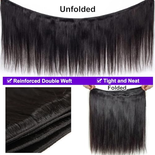 FASHION PLUS Straight Hair Bundles Human Hair 10A Grade Virgin Brazilian Straight Human Hair Bundles 100% Unprocessed Virgin Remy Hair Weave Bundles Natural Black 32 Inch - Image 5