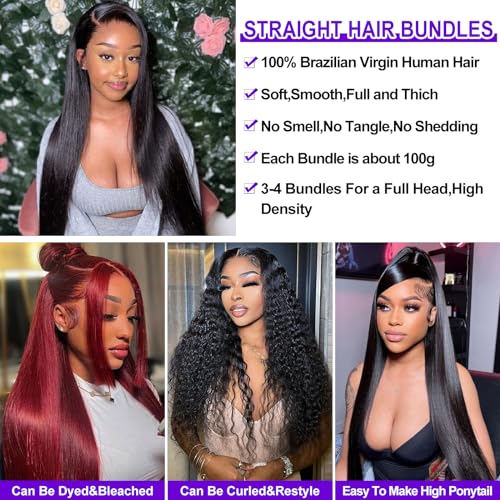 FASHION PLUS Straight Hair Bundles Human Hair 10A Grade Virgin Brazilian Straight Human Hair Bundles 100% Unprocessed Virgin Remy Hair Weave Bundles Natural Black 32 Inch - Image 6
