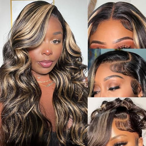 28 Inch Ombre Highlight Balayage Body Wave 13x4 HD Glueless Human Hair Lace Front Wig 200% Density - Image 2