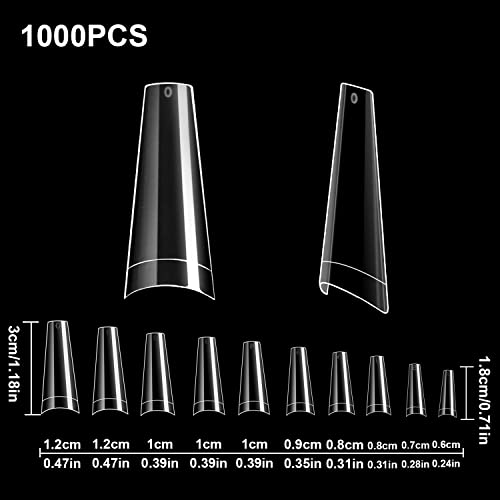 FEBSNOW 1000 Piece Clear French Coffin Ballerina Nail Tips - 10 Sizes with Case Included - Image 2