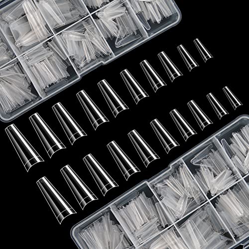 FEBSNOW 1000 Piece Clear French Coffin Ballerina Nail Tips - 10 Sizes with Case Included