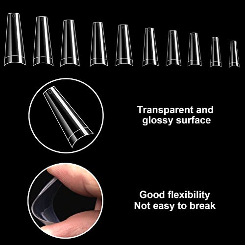 FEBSNOW 1000 Piece Clear French Coffin Ballerina Nail Tips - 10 Sizes with Case Included - Image 3