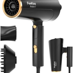 feekaa Ionic Hair Dryer with Diffuser, 1875W 100 Million IONS, Travel Blow Dryer, Foldable Handle, Low Noise, Lightweight, Constant Temperature Hair Care Without Hair Damage